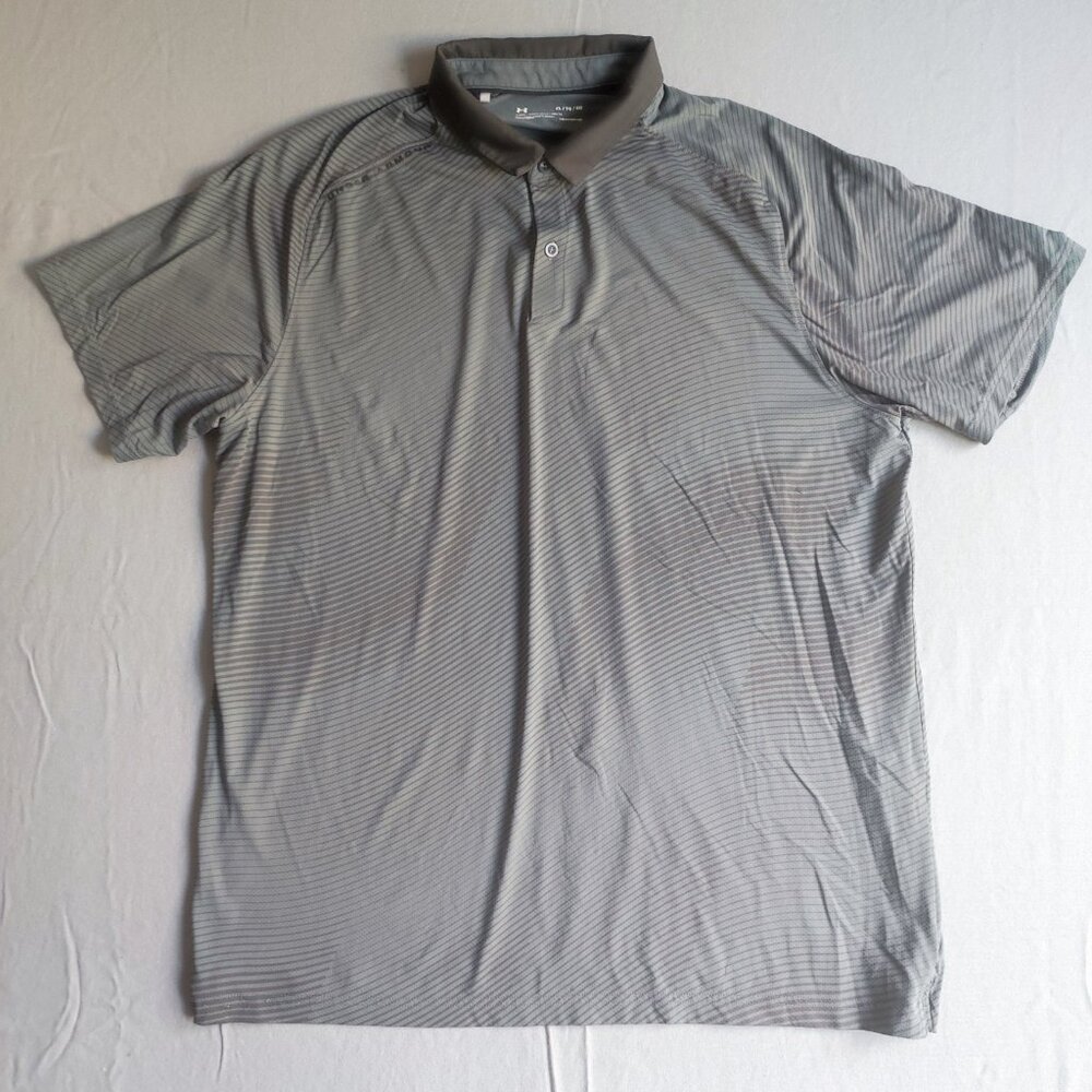 Under Armour Golf shirt men's size XL grey stripes pattern HeatGear loose fit